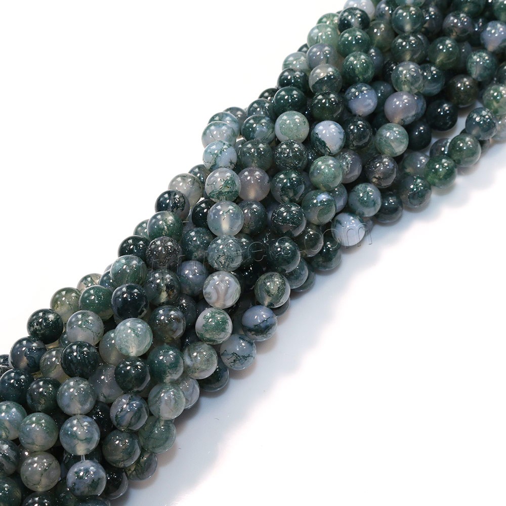 Natürliche Moosachat Perlen, Moos Achat, rund, verschiedene Größen vorhanden, Bohrung:ca. 0.5-1.5mm, Länge:ca. 15.5 ZollInch, verkauft von Strang