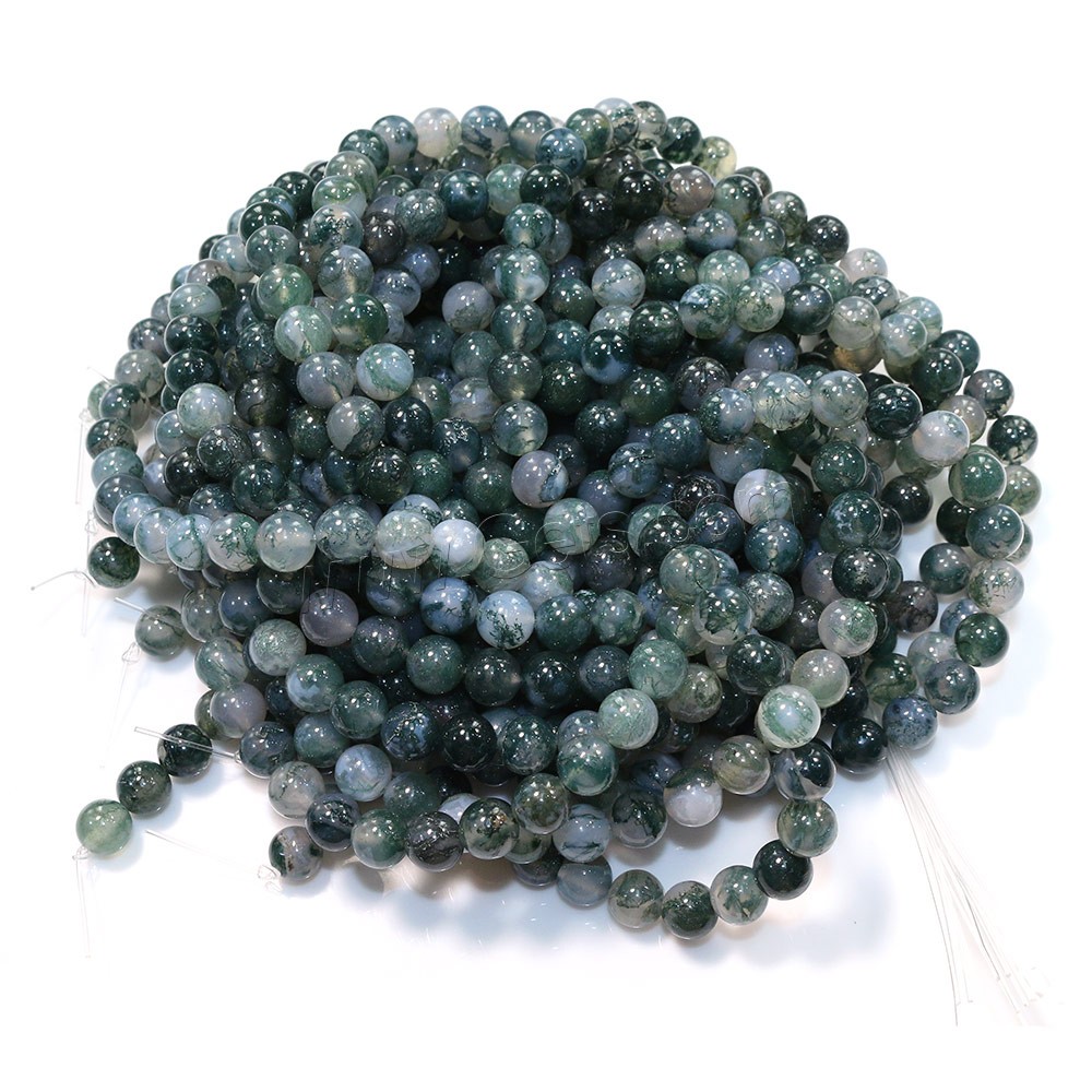 Natural Moss Agate Beads, Round, different size for choice, Hole:Approx 0.5-1.5mm, Length:Approx 15.5 Inch, Sold By Strand
