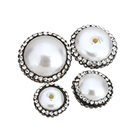 Half Drilled South Sea Shell Beads, with Rhinestone Clay Pave, natural & half-drilled Approx 1.5mm 
