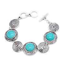 Zinc Alloy Turquoise Bracelets, with Synthetic Turquoise, antique silver color plated, for woman, lead & cadmium free, 20.5cm Approx 8 Inch 