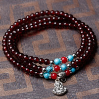 Wrist Mala, Glass, with Zinc Alloy, Buddha, antique silver color plated, imitation gemstone & Buddhist jewelry & for woman & , 4.5mm Approx 16 Inch 