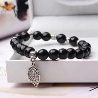 Jet Beads Bracelet, with Zinc Alloy, Leaf, antique silver color plated, charm bracelet & for woman, lead & cadmium free Approx 6.5 Inch 