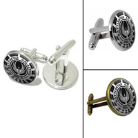Zinc Alloy Cufflinks, with Glass, Flat Round, plated, time gem jewelry & with letter pattern & decal lead & cadmium free, 18mm 