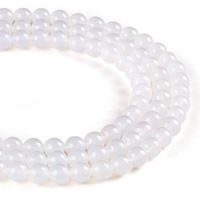 Natürliche Weiße Achat Perlen, Weißer Achat, rund, verschiedene Größen vorhanden, Bohrung:ca. 1mm, Länge:ca. 15 ZollInch, verkauft von Strang