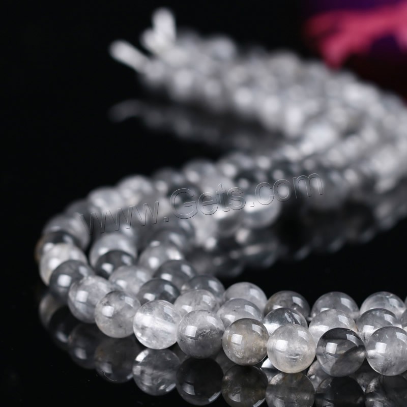 perle en quartz gris naturel, Cristal gris, Rond, normes différentes pour le choix, Trou:Environ 1mm, Longueur:Environ 15 pouce, Vendu par brin