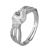 Montaje de anillo de plata esterlina, plata de ley 925, Flor, micro arcilla de zirconia cúbica, 7x5mm, 0.8mm, tamaño:6.5, Vendido por UD