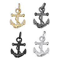Cubic Zirconia Micro Pave Brass Pendant, Anchor, plated, nautical pattern & micro pave cubic zirconia Approx 