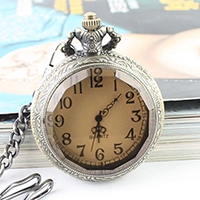 Pocket Watch, Zinc Alloy, with Glass, Flat Round, plated, Unisex & curb chain, 45mm Approx 17.7 Inch 