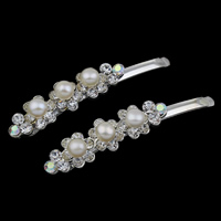 Hair Slide, Brass, with Freshwater Pearl, platinum color plated, natural & with rhinestone, nickel, lead & cadmium free 