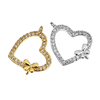 Cubic Zirconia Micro Pave Brass Connector, Heart, plated, micro pave cubic zirconia & 1/1 loop Approx 0.5mm 