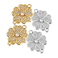 Cubic Zirconia Micro Pave Brass Connector, Flower, plated, micro pave cubic zirconia & 1/1 loop Approx 1.5mm 