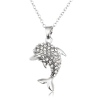 Rhinestone Zinc Alloy Necklace, with iron chain, Dolphin, platinum color plated, oval chain & for woman & with rhinestone, lead & cadmium free Approx 17.5 Inch 