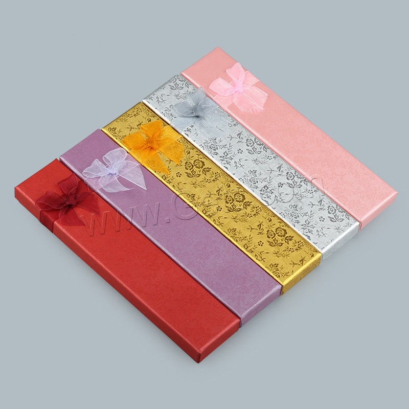 Cardboard Necklace Box, with Gauze & Sponge, Rectangle, different designs for choice, more colors for choice, 205x45x20mm, Sold By PC
