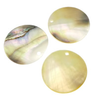 Yellow Shell Pendants, Black Shell, Flat Round, natural, 25x2.5-1.5mm Approx 2mm 