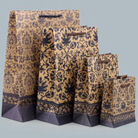 Kraft Gift Bag, with Nylon Cord, printing & with flower pattern 