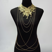 Body Chain Jewelry, Zinc Alloy, with Lace, gold color plated, twist oval chain & for woman & with rhinestone Approx 15.5 Inch 