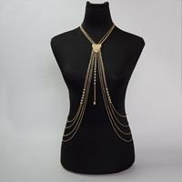 Bijoux chaîne de corps, alliage de zinc, avec perle de plastique, Placage de couleur d'or, chaîne de torsion ovale & pour femme Environ 15.5 pouce, Vendu par brin