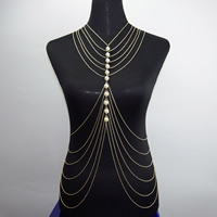 Bijoux chaîne de corps, alliage de zinc, avec perle de plastique, Placage de couleur d'or, chaîne ovale & pour femme Environ 15.5 pouce, Vendu par brin