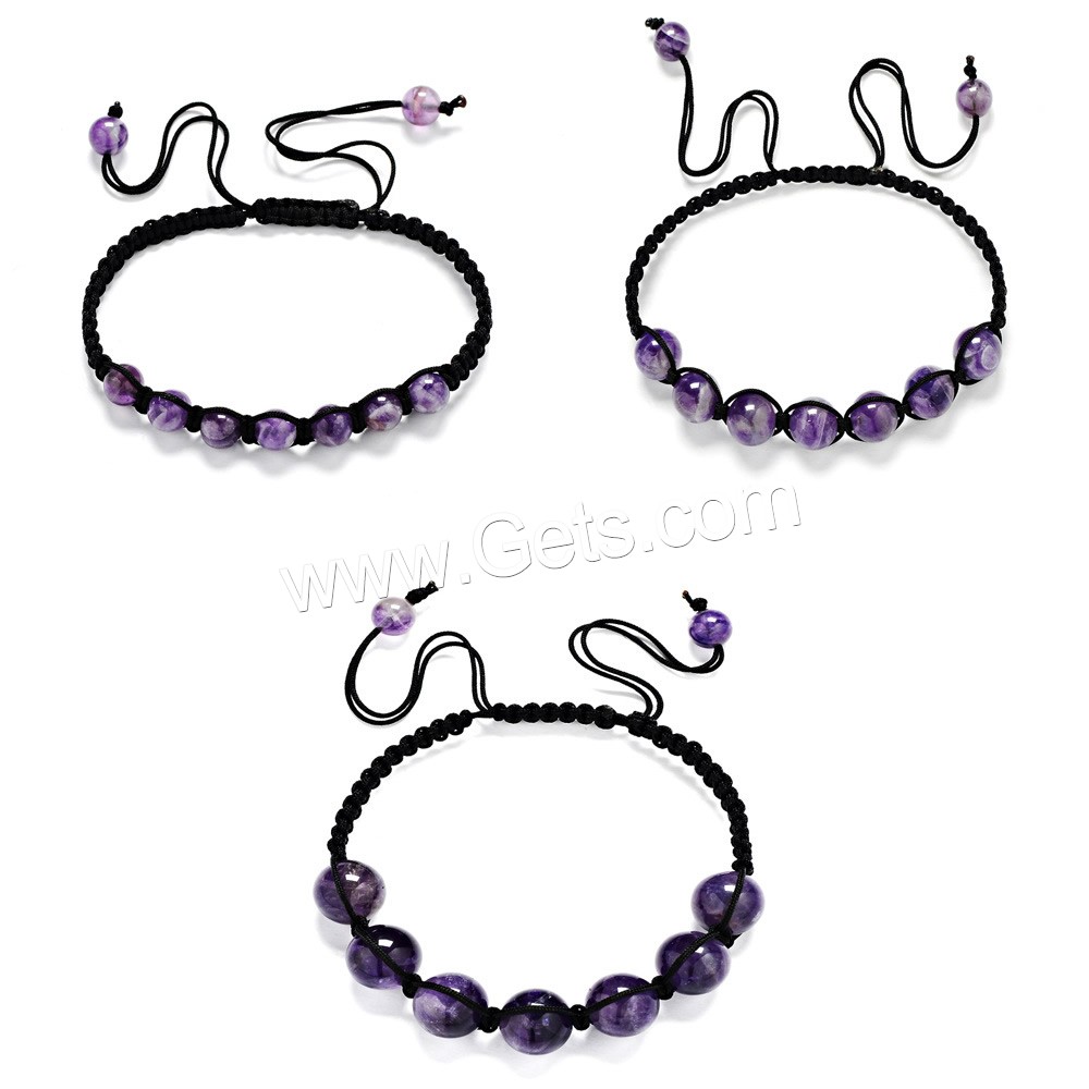Unisex Bracelet, Amethyst, with Nylon Cord, February Birthstone & adjustable & different size for choice, 10mm, 8mm, 6mm, Length:Approx 12 Inch, Sold By Strand
