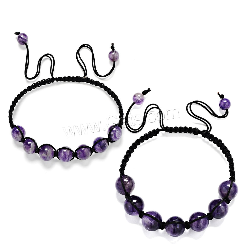 Unisex Bracelet, Amethyst, with Nylon Cord, February Birthstone & adjustable & different size for choice, 10mm, 8mm, 6mm, Length:Approx 12 Inch, Sold By Strand