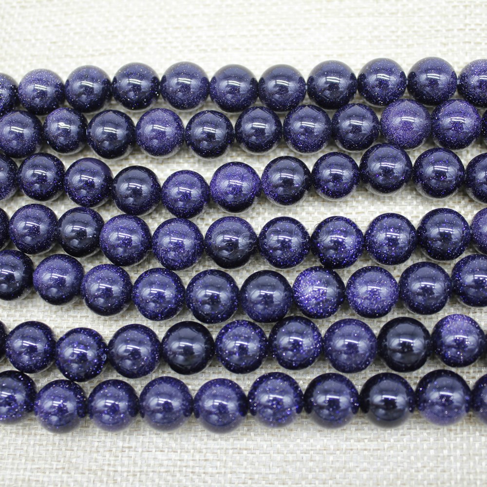 Blaue Goldstein Perlen, blauer Goldsand, rund, synthetisch, verschiedene Größen vorhanden, Länge:ca. 15 ZollInch, verkauft von Strang