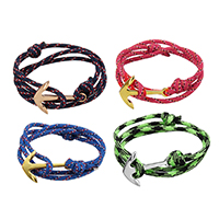 Unisex Bracelet, Nylon Cord, stainless steel clasp, Anchor, plated, nautical pattern & multi-strand 4mm Approx 8 Inch 