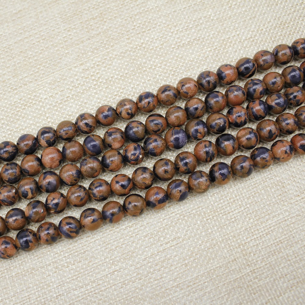 Goldstein Perlen, Goldsand, rund, synthetisch, verschiedene Größen vorhanden, Länge:ca. 15 ZollInch, verkauft von Strang