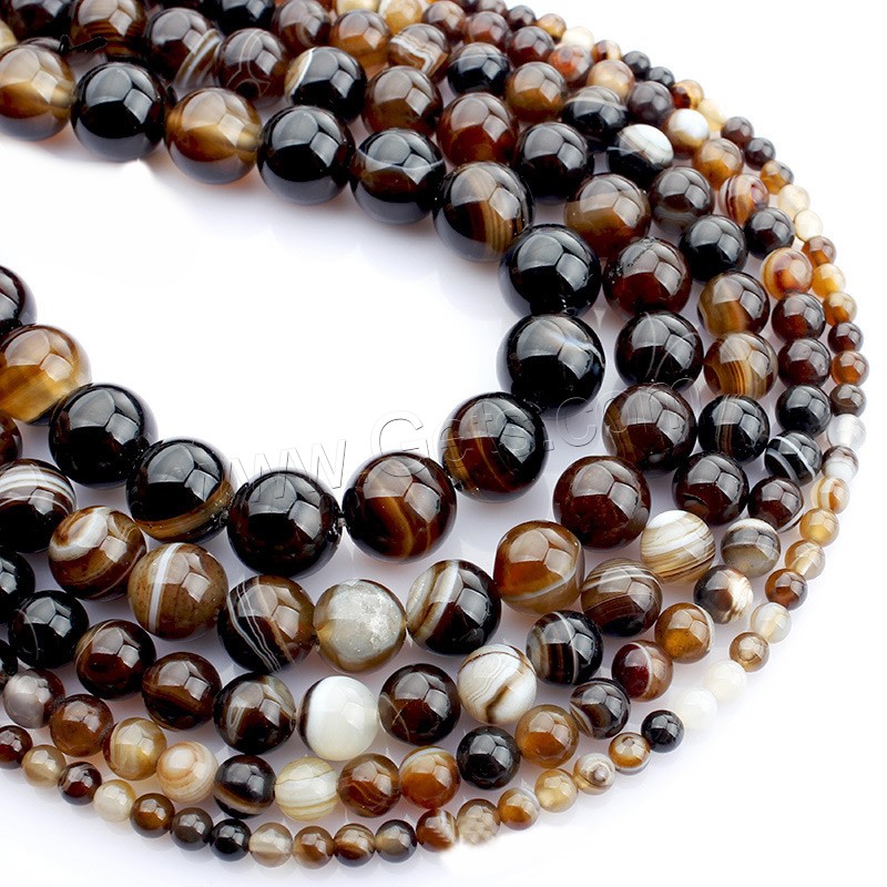 Natürliche Streifen Achat Perlen, rund, verschiedene Größen vorhanden, Kaffeefarbe, Länge:ca. 15 ZollInch, verkauft von Strang