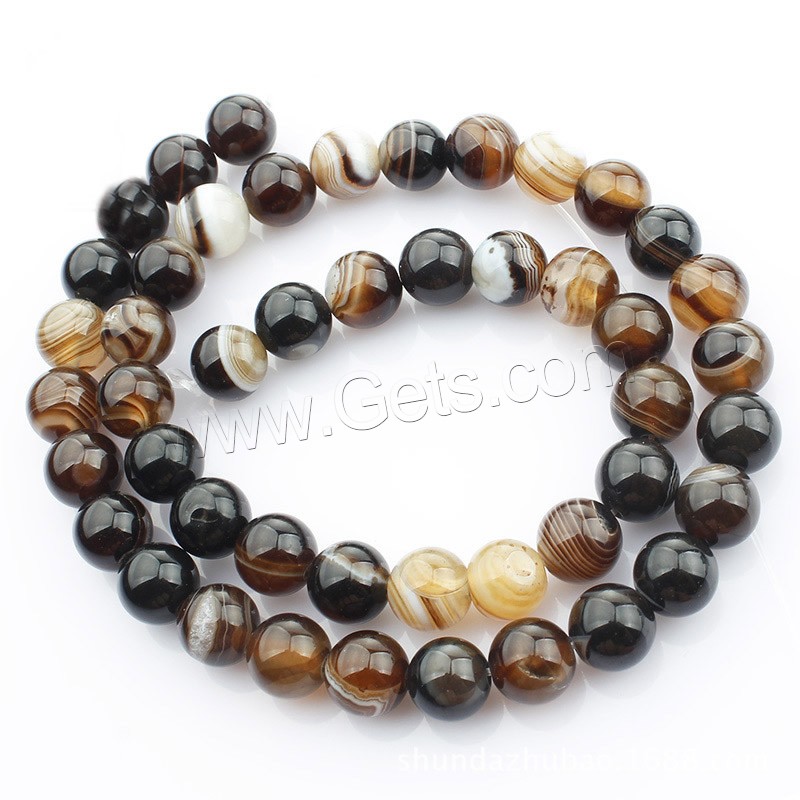 Natürliche Streifen Achat Perlen, rund, verschiedene Größen vorhanden, Kaffeefarbe, Länge:ca. 15 ZollInch, verkauft von Strang