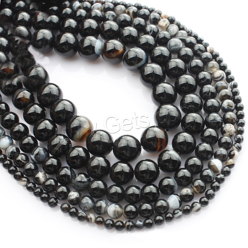 Perle Agate dentelle naturelle, agate lace, Rond, normes différentes pour le choix, noire, Longueur:Environ 15 pouce, Vendu par brin