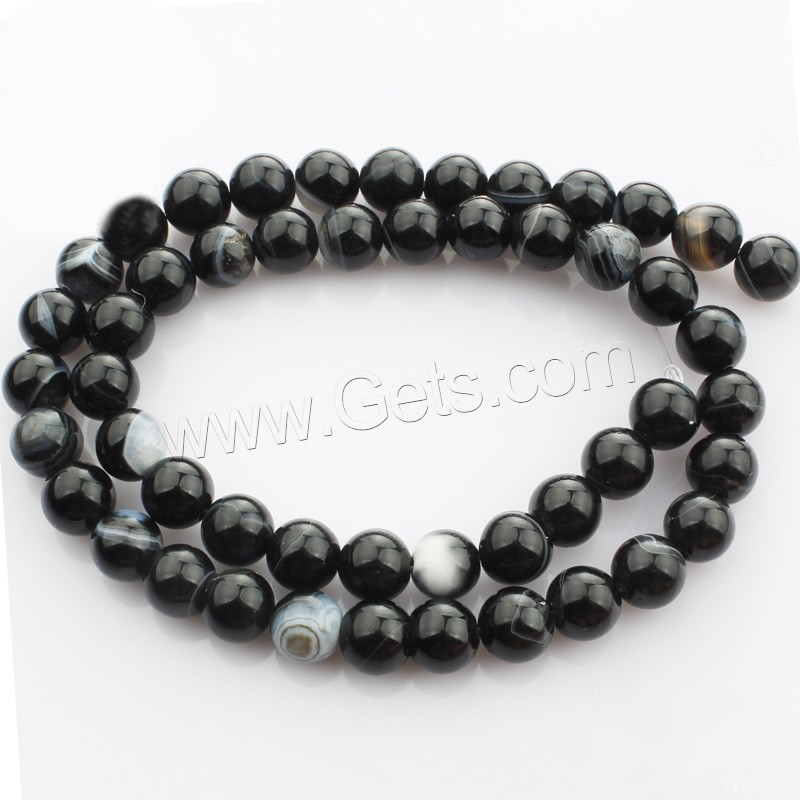Natürliche Streifen Achat Perlen, rund, verschiedene Größen vorhanden, schwarz, Länge:ca. 15 ZollInch, verkauft von Strang