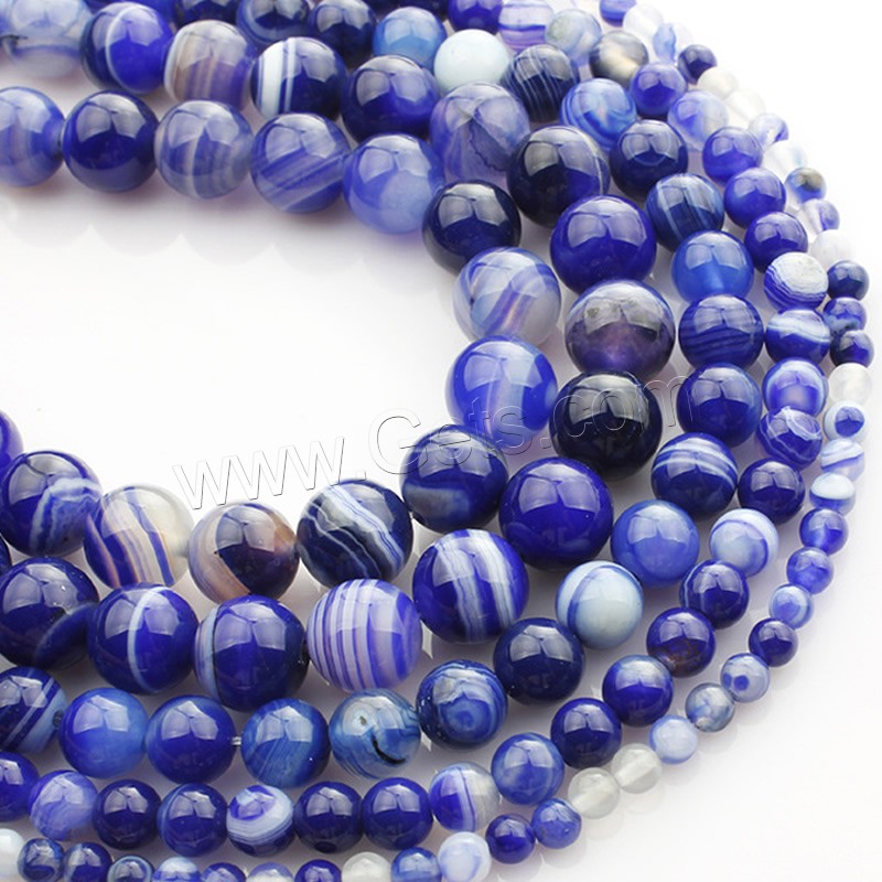 Natürliche Streifen Achat Perlen, rund, verschiedene Größen vorhanden, tiefblau, Länge:ca. 15 ZollInch, verkauft von Strang