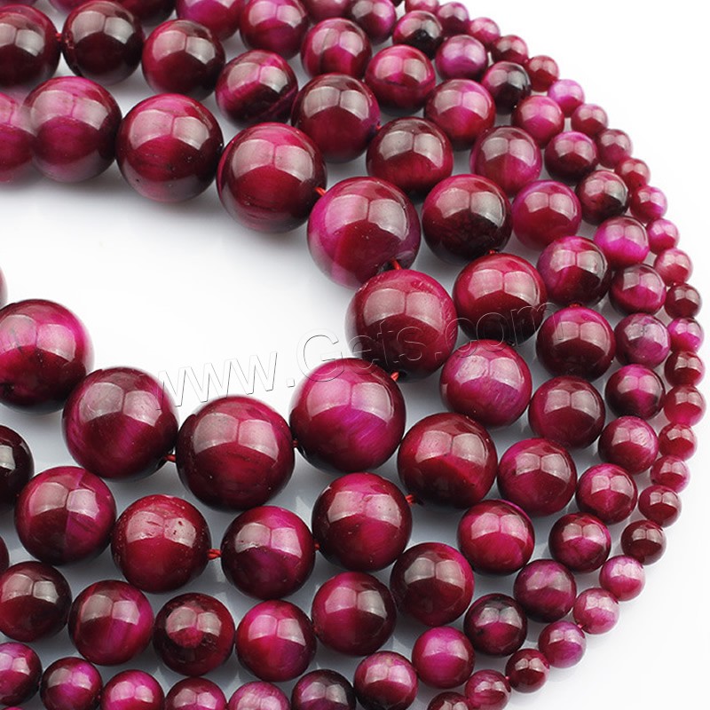 Tiger Eye Beads, Round, natural, different size for choice, rose carmine, Length:Approx 15 Inch, Sold By Strand