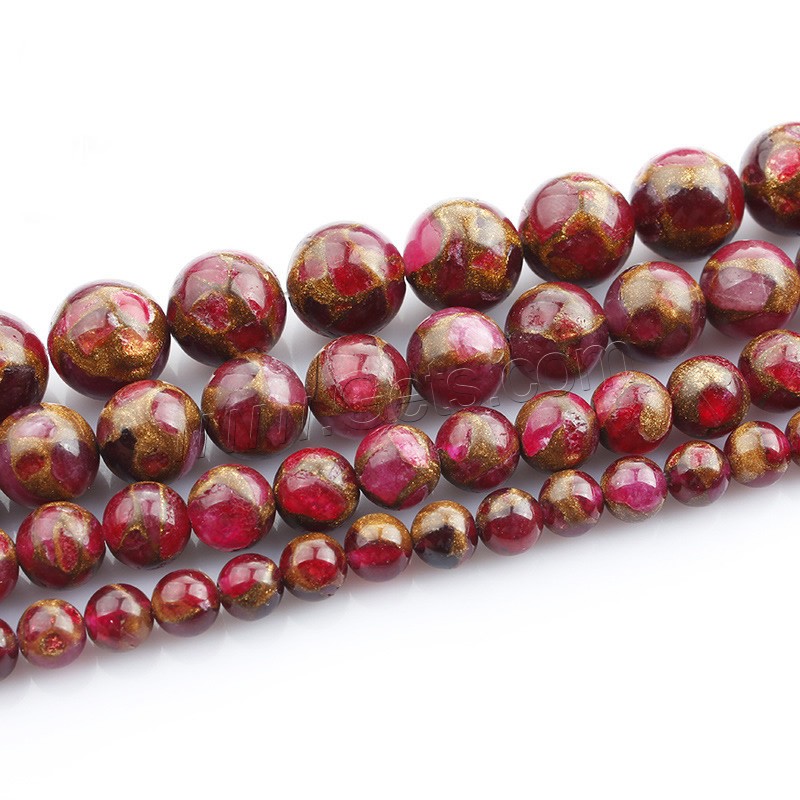Goldstein Perlen, Goldsand, rund, verschiedene Größen vorhanden, rot, Länge:ca. 15 ZollInch, verkauft von Strang