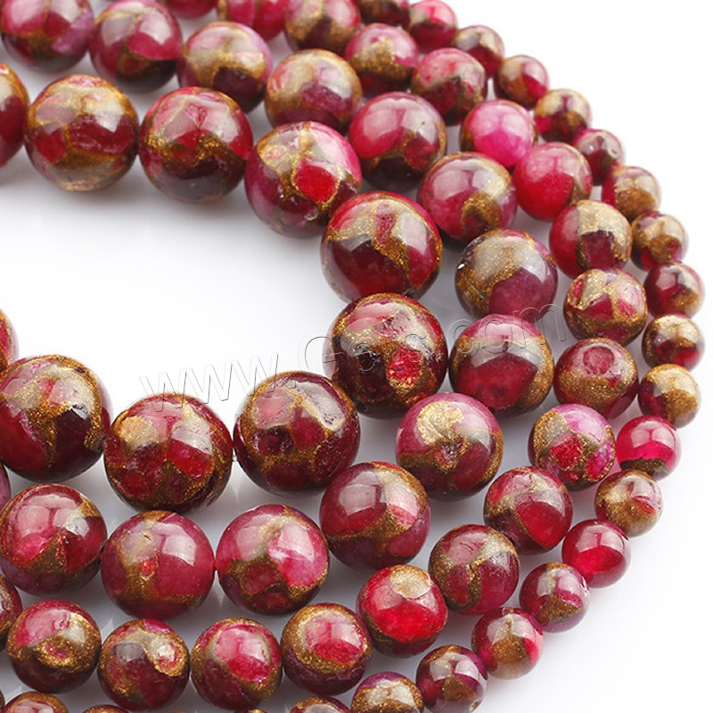 Goldstein Perlen, Goldsand, rund, verschiedene Größen vorhanden, rot, Länge:ca. 15 ZollInch, verkauft von Strang