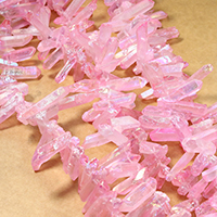Gefärbte Quarz Perlen, Natürlicher Quarz, facettierte, Rosa, 17-38x5-10x4-8mm, Bohrung:ca. 1mm, Länge:ca. 16 ZollInch, ca. 66PCs/Strang, verkauft von Strang