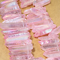 Gefärbte Quarz Perlen, Natürlicher Quarz, facettierte, Rosa, 20-49x7-10x7-14mm, Bohrung:ca. 1mm, Länge:ca. 16 ZollInch, ca. 56PCs/Strang, verkauft von Strang