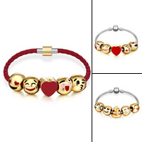 Enamel Zinc Alloy Bracelets, with PU Leather Cord & brass chain, plated lead & cadmium free, 200mm Approx 7.5 Inch 