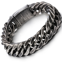 Men Bracelet, Stainless Steel, black ionic & curb chain & for man Approx 8.4 Inch 
