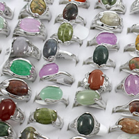 El anillo de dedo unisex, Piedras preciosas, con aleación de zinc, chapado en color de platina, unisexo & mixto, 22x26x12mm-23x27x13mm, tamaño:5-9, 100PCs/Caja, Vendido por Caja