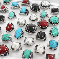 Unisex Finger Ring, Zinc Alloy, with Synthetic Turquoise, antique silver color plated, mixed, lead & cadmium free - US Ring 