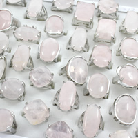 El anillo de dedo unisex, cuarzo rosado, con aleación de zinc, chapado en color de platina, unisexo & mixto, 22x30x25mm-23x33x26mm, tamaño:5-9, 50PCs/Caja, Vendido por Caja