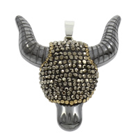 Stainless Steel Animal Pendants, with Rhinestone Clay Pave, Horn, plated Approx 