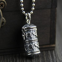 Buddhist Jewelry Pendant, Thailand Sterling Silver, Column, om mani padme hum Approx 3-5mm 