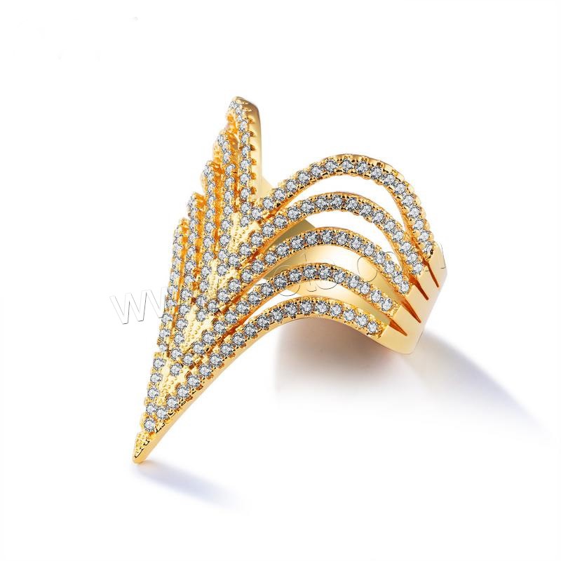 Zircon pavent l'anneau en laiton de doigt, Plaqué d'or 18K, normes différentes pour le choix & pavé de micro zircon & pour femme, 30mm, Vendu par PC