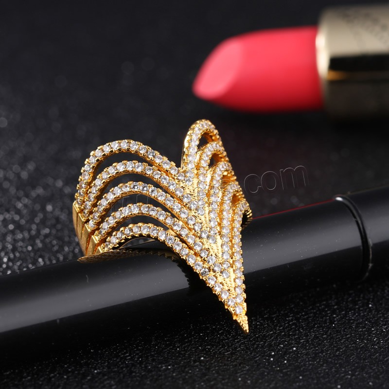 Zircon pavent l'anneau en laiton de doigt, Plaqué d'or 18K, normes différentes pour le choix & pavé de micro zircon & pour femme, 30mm, Vendu par PC