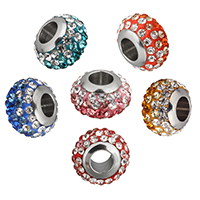 Rhinestone European Beads, Clay Pave, Rondelle, stainless steel single core without troll & with rhinestone Approx 5mm 