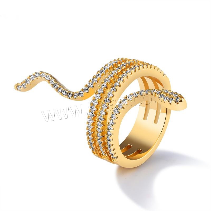 Cubic Zirconia Micro Pave Brass Finger Ring, Snake, 18K gold plated, different size for choice & micro pave cubic zirconia & for woman, 39mm, Sold By PC