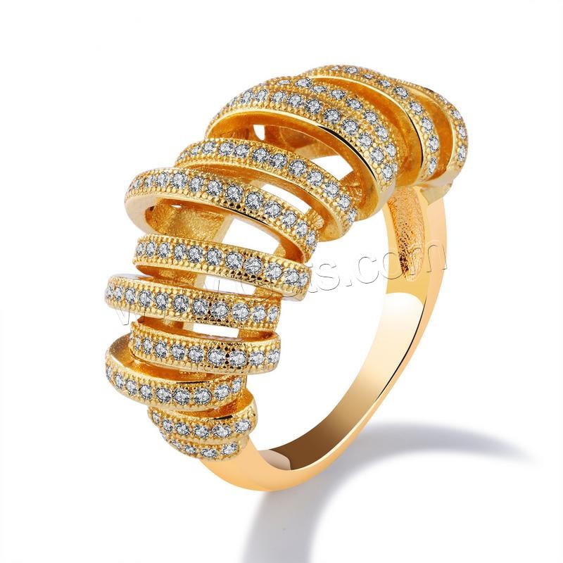 Цирконий Micro Pave Латунь палец кольцо, 18K золотым напылением, разный размер для выбора & инкрустированное микро кубического циркония & Женский, 26mm, продается PC