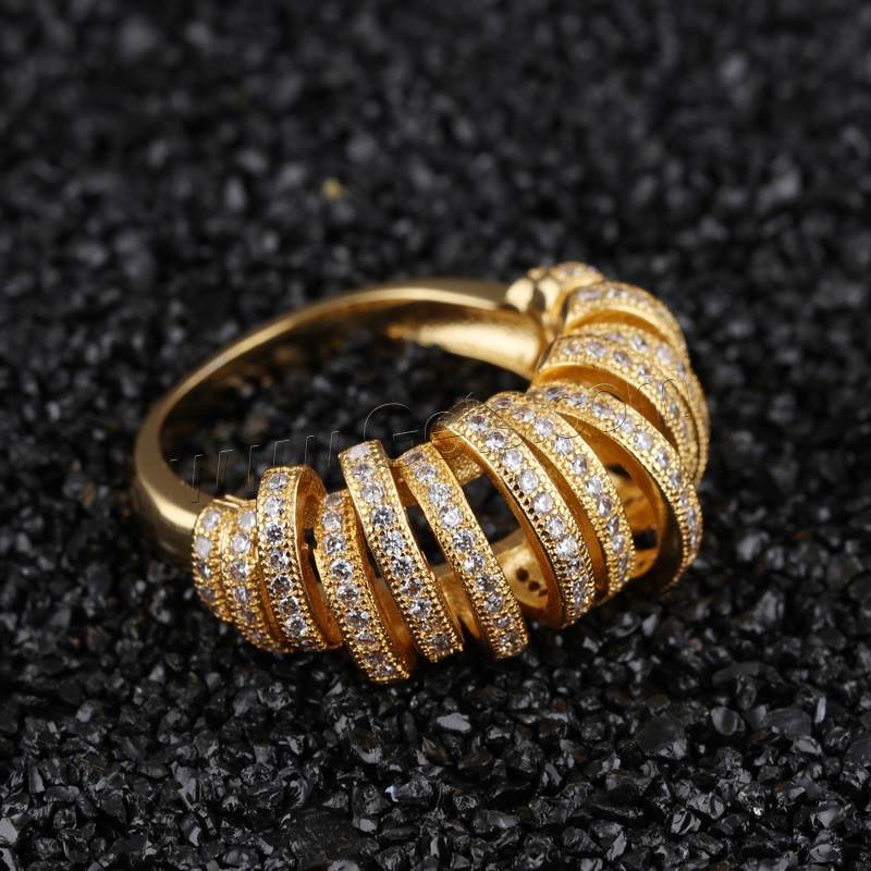 Zircon pavent l'anneau en laiton de doigt, Plaqué d'or 18K, normes différentes pour le choix & pavé de micro zircon & pour femme, 26mm, Vendu par PC